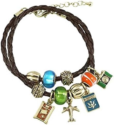 Travel Wrap Bracelet D4 Green Blue Orange Murano Beads Brown Black Leather Cord