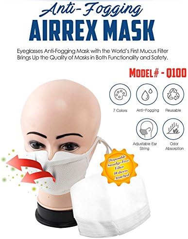 AirRex's Anti-Fogging Fashion Face Mask Protecting From Pollen, Dust, Allergen, Cold &amp; Flu (Black)