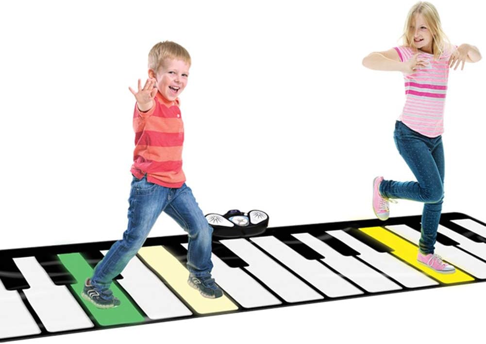 ALXDR Musical Piano Mat with Lighting, Oversized Kids Glow Dance Mat Keyboard Mat with 24 Keys, 9 Selectable Musical Instruments Build-In Speaker & MP3 Interface