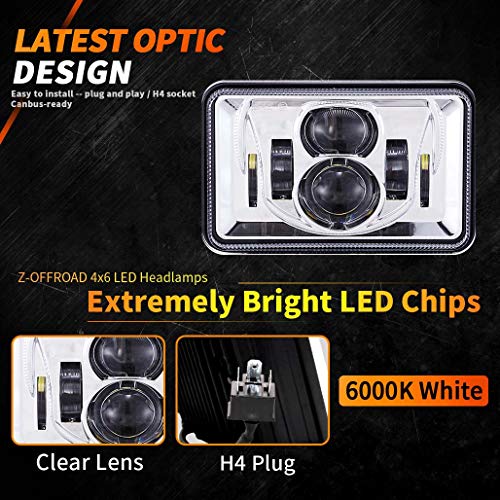 image for Z-OFFROAD 4pcs 60W Rectangular 4x6 Led Headlights Dot Approved H4656 H