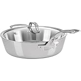Viking Contemporary 3-Ply Deep Frying Pan with Glass Lid, 4.8 Quart Stainless Steel Saute Cooking Pot, Dishwasher and Oven Safe, Induction Ready, Silver