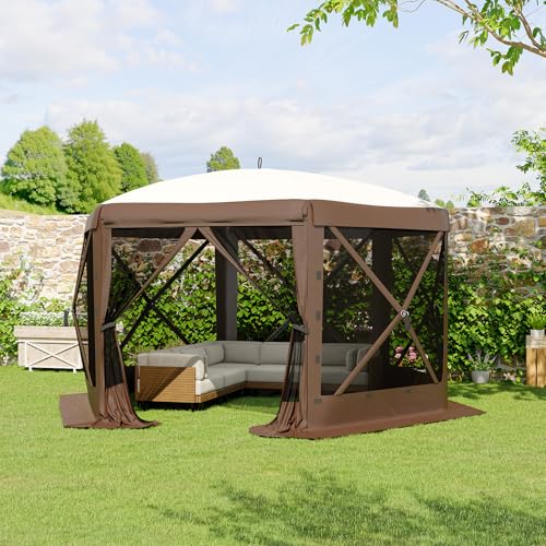 11.5x11.5 ft Pop Up Gazebo Screen Tent with 6 Wind Panels - Instant Setup Outdoor Canopy for Backyard and Garden,Khaki