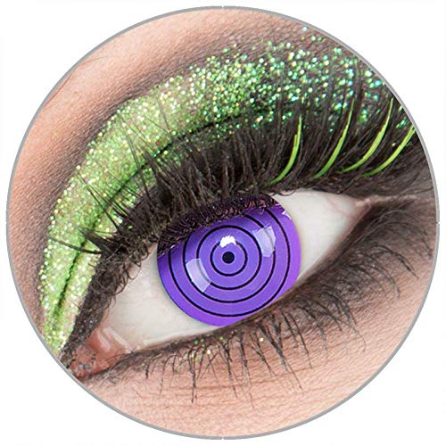 Farbige violette 'Violet Rinnegan' Kontaktlinsen ohne Stärke 1 Paar Crazy Fun Kontaktlinsen' mit Kombilösung (60ml) + Behälte