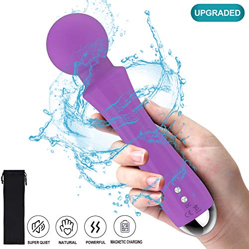 Personal Handheld Wand Massager Powerful Magic, Cordless, Rechargeable, Waterproof, Therapeutic for Foot Back Neck – Upgraded 8 Speeds 20 Patterns (Purple)
