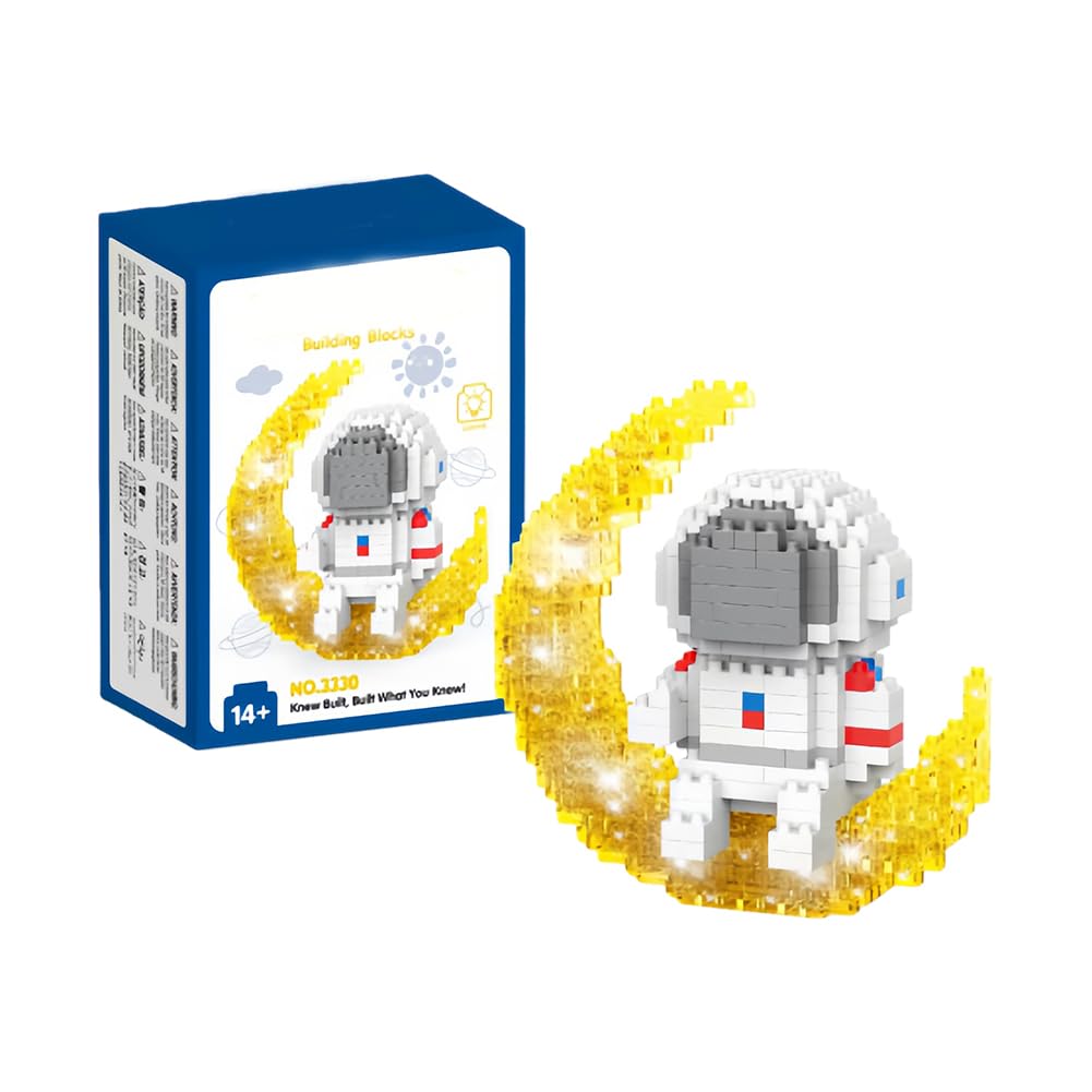 MGKEOUF Astronaut Building Blocks,Astronaut Blocks Set, Desk Decor For Teens & Adults,Diy Spaceman Construction Toy Building Set, Desktop Decoration,14+ (yellow)