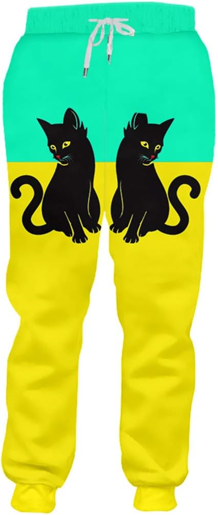 Man New Lovely Animal 3D Printed Cat Selling Yellow Stitching Sweatpants