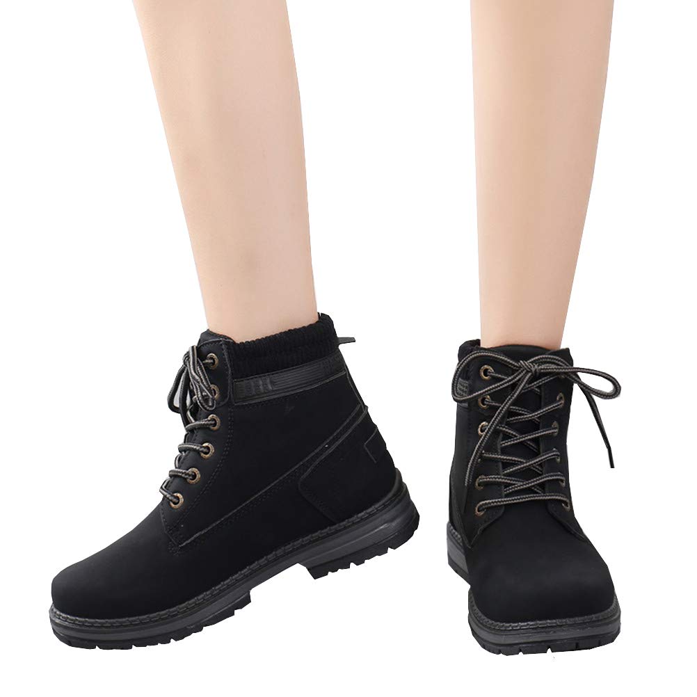 DADAWEN Women's Round Toe Waterproof Lace up Work Combat Boots Low Heel Ankle Booties - Image 3