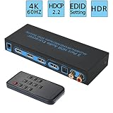4K@60Hz HDMI Switch 3x1 with Optical SPDIF & RCA L/R Audio Out, FiveHome 3 In 1 Out HDMI Audio Extractor Splitter with Remote, Supports ARC, 4Kx2K, Ultra HD