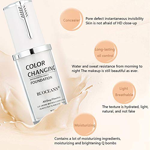 Liquid Foundation Cream, Concealer Cover Cream, BB Cream, Flawless Colour Changing Foundation Makeup Base Nude Face Liquid Cover Concealer, Universal for ALL Skin Types, SPF 15 Shell, 1.41 Fl Oz - Thumbnail 2