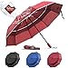BANANA Compact Travel Rain Umbrella - Folding Windproof Durable Portable Travel Size Umbrellas Auto Close/Open Double Canopy Vented with Teflon Coating Collapsible Lightweight Unbrella for Women(Red)