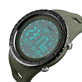 Men's Double Time Digital LED Sport Watch Green Large Face Military Army Dial Outdoor Electronic Thin Wrist Watches Waterproof Fashion Casual Tactical Stopwatch