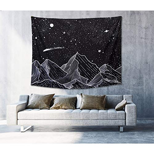 Zussun Mountain Moon Tapestry Wall Hanging Stars Black and White Art
