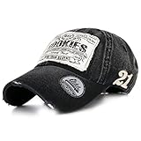 ililily Washed Denim Fitted Casual Rookies Patch Precurved Baseball Cap