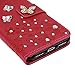 MOLLYCOOCLE iPhone 8 Wallet Case, Handmade PU Leather Flip Folio Wallet Case for iPhone 7 with Lightwight Slim Shockproof TPU Bumper Cover with Rhinestone Butterfly