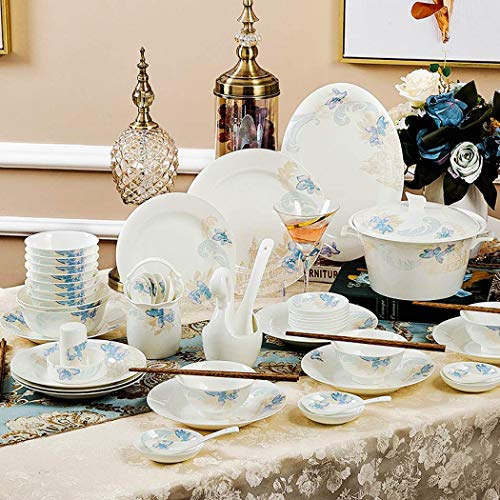 WEHOLY Servizio da tavola Europeo per la Cena in Rilievo Dorato Fatto a Mano in Rilievo Fiore Blu con Set da caffè (n. 6…