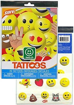 2-Pack (52 Total) Emoji Imoji Temporary Tattoos, Made in the USA