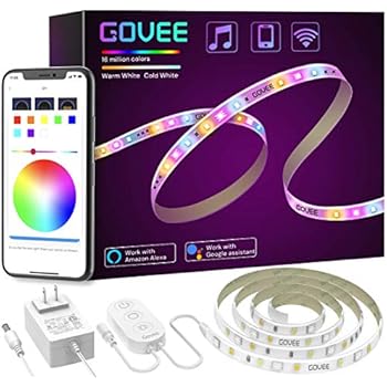 Smart LED Strip Lights, Govee RGBWW WiFi Light Strip Works with Alexa Google Home, 16 Million Colors, Warm White and Cool White, Wake-Up Lighting App Control for Bedroom, Living Room, Kitchen, 6.56FT