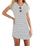 LIZHOUMIL WomenCrew Neck Short Sleeve Striped Loose T-Shirt Mini Dress