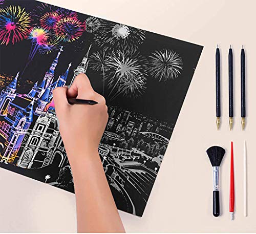 Scratch Tools, Scratch Color Pen Dual Tip Scratch Coloring Stylus Paper Art Set for for Kids Art Supplies 14 PCS