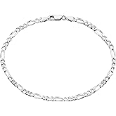 Savlano 925 Sterling Silver Italian Solid Figaro Link Chain Bracelet For Men & Women - Made in Italy Comes With a Gift Box