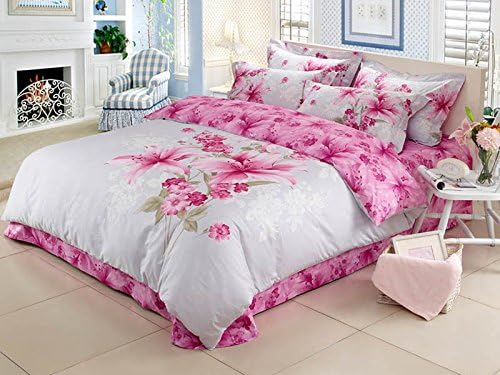 TheFit Home Textile, Butterfly Lilly 05 Cotton Bedding a Family, 3D Oil Print Bedding Cotton Luxury Romantic Bedroom 4 Pcs Queen Set