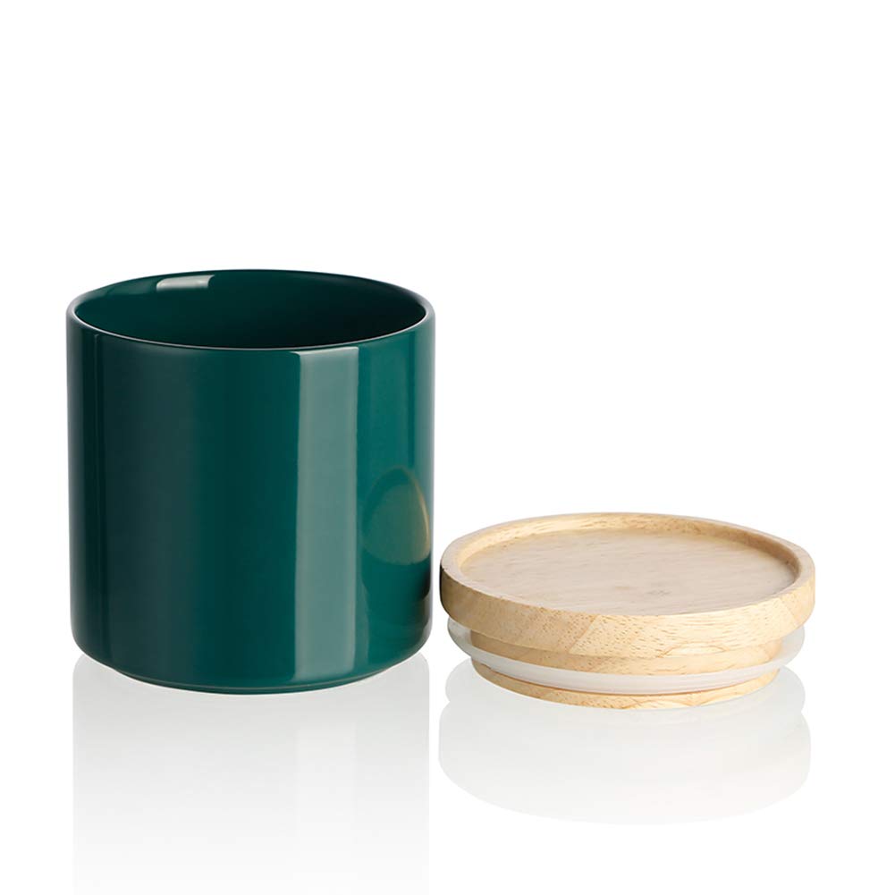 SWEEJAR Kitchen Canisters Ceramic Food Storage Jar, Stackable Containers with Airtight Seal Wooden Lid for Serving Ground Coffee, Tea, Sugar, Salt and More - 455 ml (Jade)