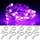 LXS Battery Operated Fairy Lights 10 Sets of 2M /20 LED,Amazingly Bright - Ultra-Thin Flexible Easy to Wrap Silver Wire for Halloween Christmas Wedding Party,Fairy Light Effect(10PCS-Purple)
