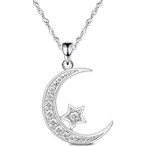 Gemschest Sterling Silver Crescent Moon Star Necklace Cubic Zirconia Jewelry for Teen & Women Ladies Dainty 18" Chain