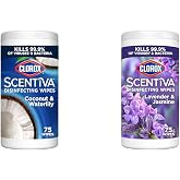 Clorox Scentiva Disinfecting Wipes, Coconut and Waterlily, Antibacterial, 75 Count + Wipes, Lavender and Jasmine, Antibacterial, 75 Count