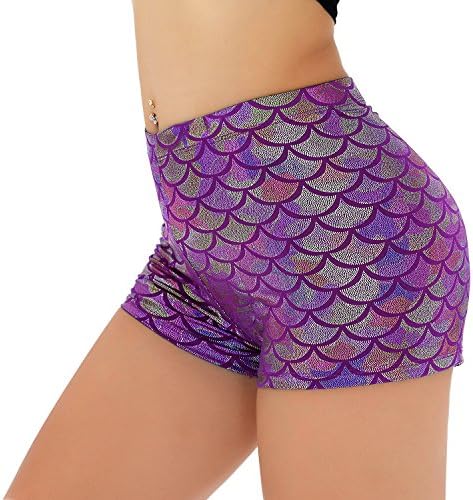 Nihoe Women's Sexy Shiny Metallic Rave Booty Dance Shorts