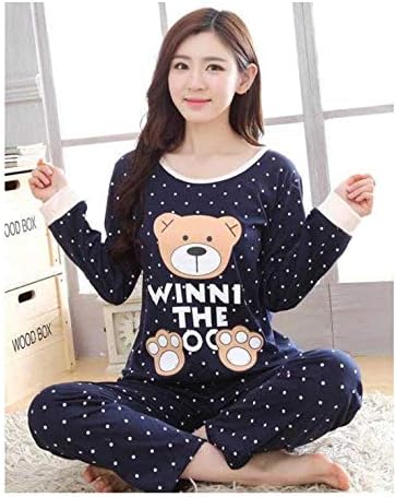 Anghuluqub Womens Pajamas Sets Round Neck Cartoon Kawaii Totoro Cartoon Sleepwear Nighty Pajamas