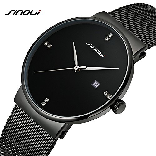 SINOBI Men Women Simple Wristwatch Ultra Thin Case Mesh Watchband Minimalism Man Watches reloj de pulsera