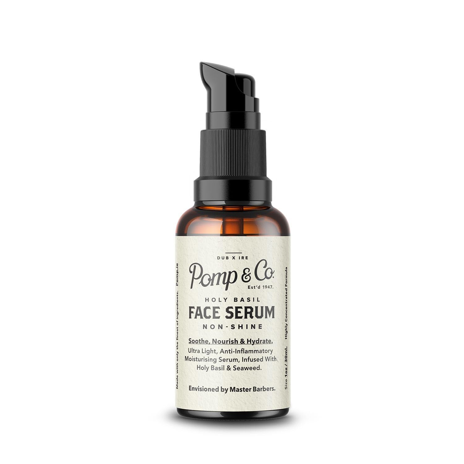 Pomp & Co Non Greasy Face Serum, Mens Lightweight Moisturising Facial Serum Infused With Basil And Seaweed 30ml Face Serum