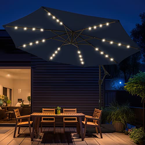 wikiwiki 10ft Solar LED Offset Hanging Market Patio Umbrella for Backyard, Pool…