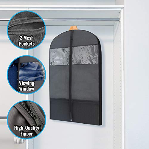 Plixio Gusseted Garment Bags Suit Bag for Travel and Clothing Storage of Dresses, Dress Shirts, Coats- Includes Zipper Pockets and Large Transparent Window (2 Pack: 43" x 24" x 3.4")