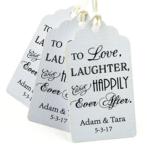 Summer-Ray 50pcs Personalized Mini White Love Laughter and Happily Ever After Wedding Favor Gift Tags