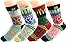 Packs of 5 Crew Socks Women Wool Fuzzy Winter Colored Knit Sox Striped