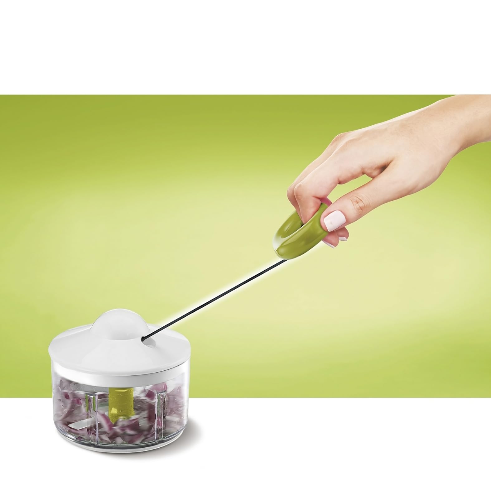 Tefal 5-Sekunden Zerkleinerer K13304, Ohne Strom, Fassungsvermögen: 500 ml, Multizerkleinerer für Gemüse, Obst, Zwiebeln, Nüsse, Knoblauch, Babynahrung, Weiß/Grün/Transparent 3