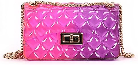 YSMYWM Women Fashion Candy Color Beach Handbag Jelly Bag Girls Gradient Ramp Shoulder Bag Crossbody Bag Messenger Bag Purse (Pink Purple)