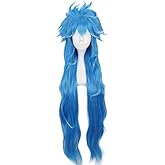 Uniex Adult Shroud Cosplay Wig with Dark Blue Curly Heat Resistan Synthetic Fiber Long Hairs for Halloween Cos Anime Party Replacement Wigs
