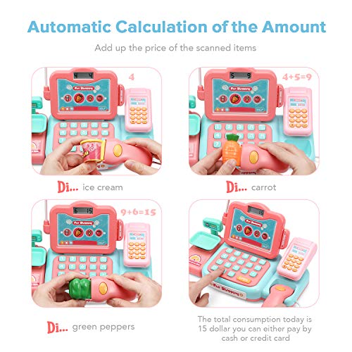 Chuntianli Durable Cash Register Toy-Pretend Play Educational Toy Cash Register with Scanner, Sound, Music, Microphone, Calculator, Play Money & Grocery Toy for Kids, Toddlers & Preschoolers