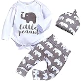 Aoswep Newborn Infant Baby Clothes Long Sleeve Romper + Pants + Hat 3PCS Outfits Set