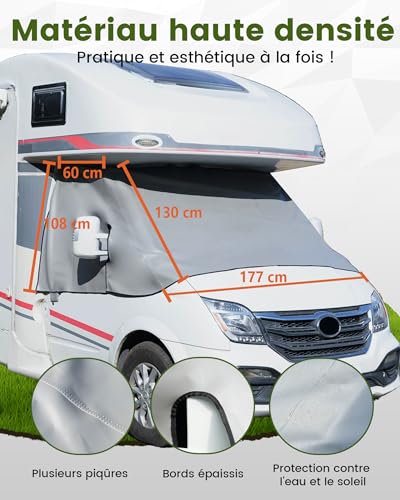 Ezcasch Thermomatte Front Windscreen Cover Motorhome Accessories, Full Protection Against Sun, Cold and Dust, Grey Windshield Cover Suitable for FIAT
