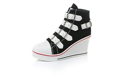 women's canvas high-heeled fashion sneaker pump shoes