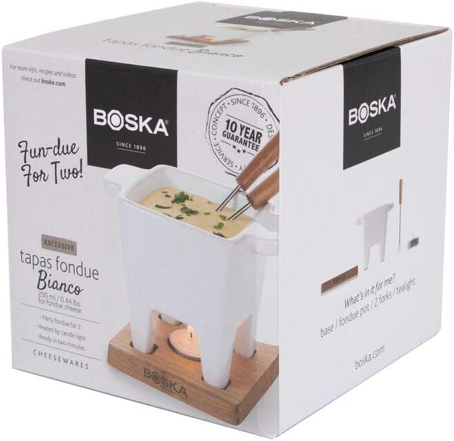 BOSKA Tapas Fondue Set Bianco/Mini Cheese Fondue Sets/Fondue for 6.1 oz of Melted Cheese/White Ceramic Base/Incl. 2 Wooden Fondue Forks/On Tea Light - Image 5