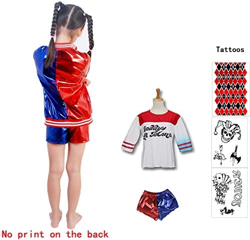 SUPETE Kids Girls Coat Shorts Tops Set Halloween Costume T-shirt Jacket Shorts Kids Sizes Cosplay Clothes For Childrens (M=120CM(6-8Years), Red / Blue NO Print)