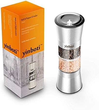 yinboti Pepper Grinder Salt Grinder Set Manual Mills with Stainless Steel, 2-in-1 Combo (No Spices Include)