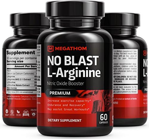 MEGATHOM Nitric Oxide Booster L-Arginine Amino Acids NO BLAST | 60 capsules