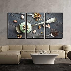 3 Piece Canvas Wall Art - Scoop of Homemade Pistachio Ice Cream - Modern Home Art Stretched and Framed Ready to Hang - 16"x24"x3 Panels