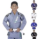 Elite Sports IBJJF Ultra Light BJJ Brazilian Jiu Jitsu Gi for Kids with Preshrunk Fabric and Free Belt, C1, Gray